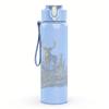 1PC Faint deer animal sketch print 750ml colorful plastic sports water bottle leakproof pop up lid with straw for outdoor work home use
