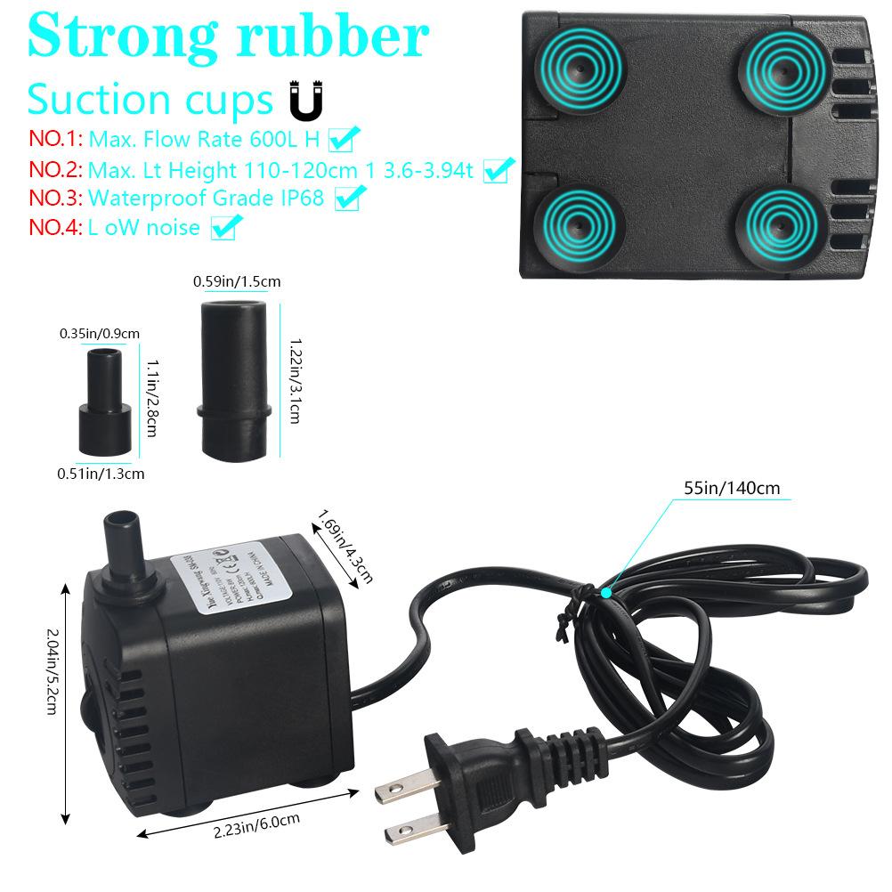 Classic 600L/H 8W Submersible Water Pump for Aquarium Tabletop Fountains Pond Water Gardens and Hydroponic Systems with 2 Nozzles AC110V