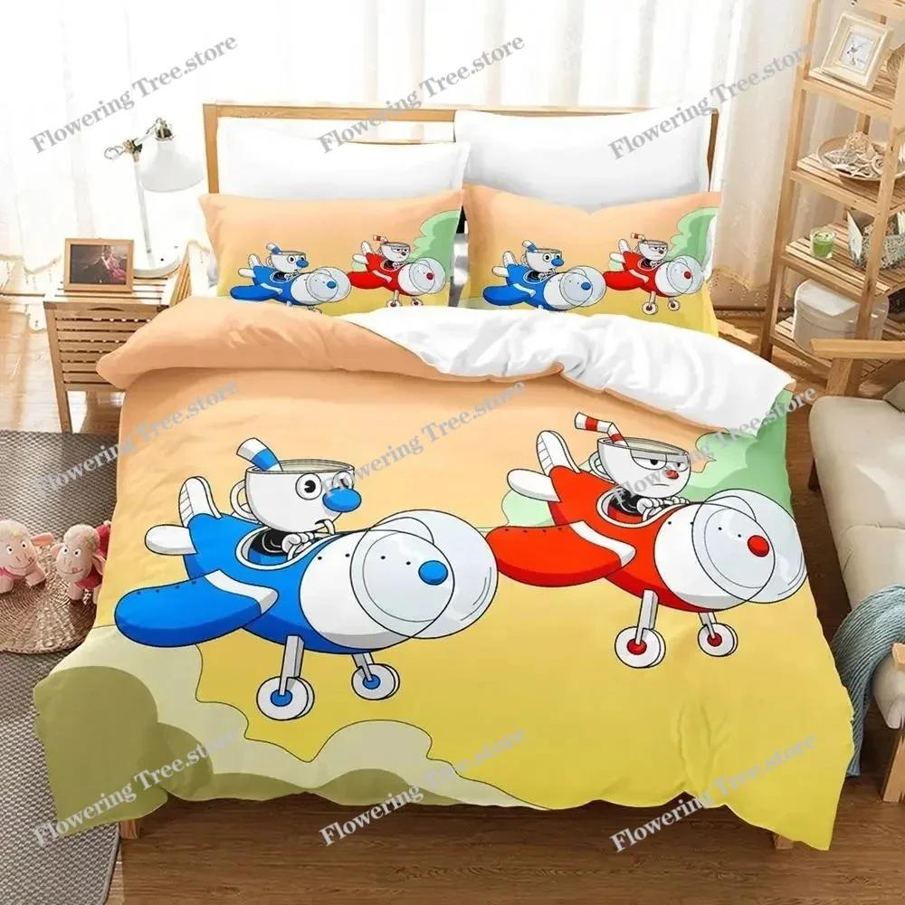 Cartoon Mugman Cuphead Bedding Set Duvet Cover Bed Set Quilt Cover Pillowcase Comforter king Queen Size Boys Adult Bedding Set