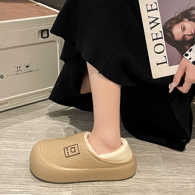 Fashion Litfun Fluffy Women's Cotton Slippers Platform Slip On Indoor Slides Furry Warm Home Slides Waterproof Non-slip Women's Slippers