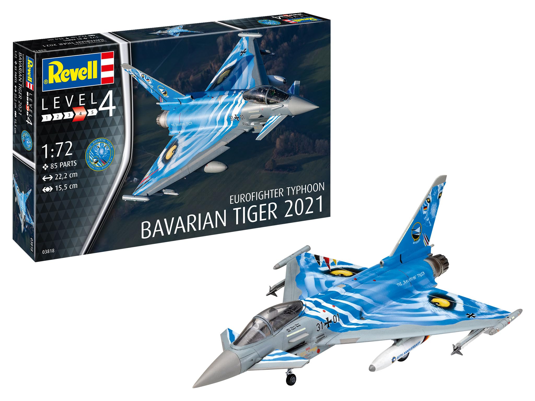 

German Revell scale German Air Force Eurofighter Typhoon Bayern Tiger 2021 plastic model kit molded in color 1/72 03818,