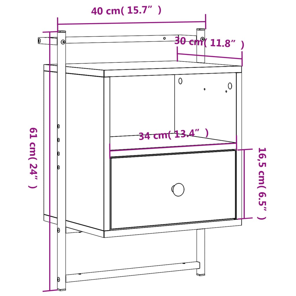 Wall Mounted Nightstands (Set of 2) Smoked Oak Finish 40 x 30 x 61 cm Engineered Wood