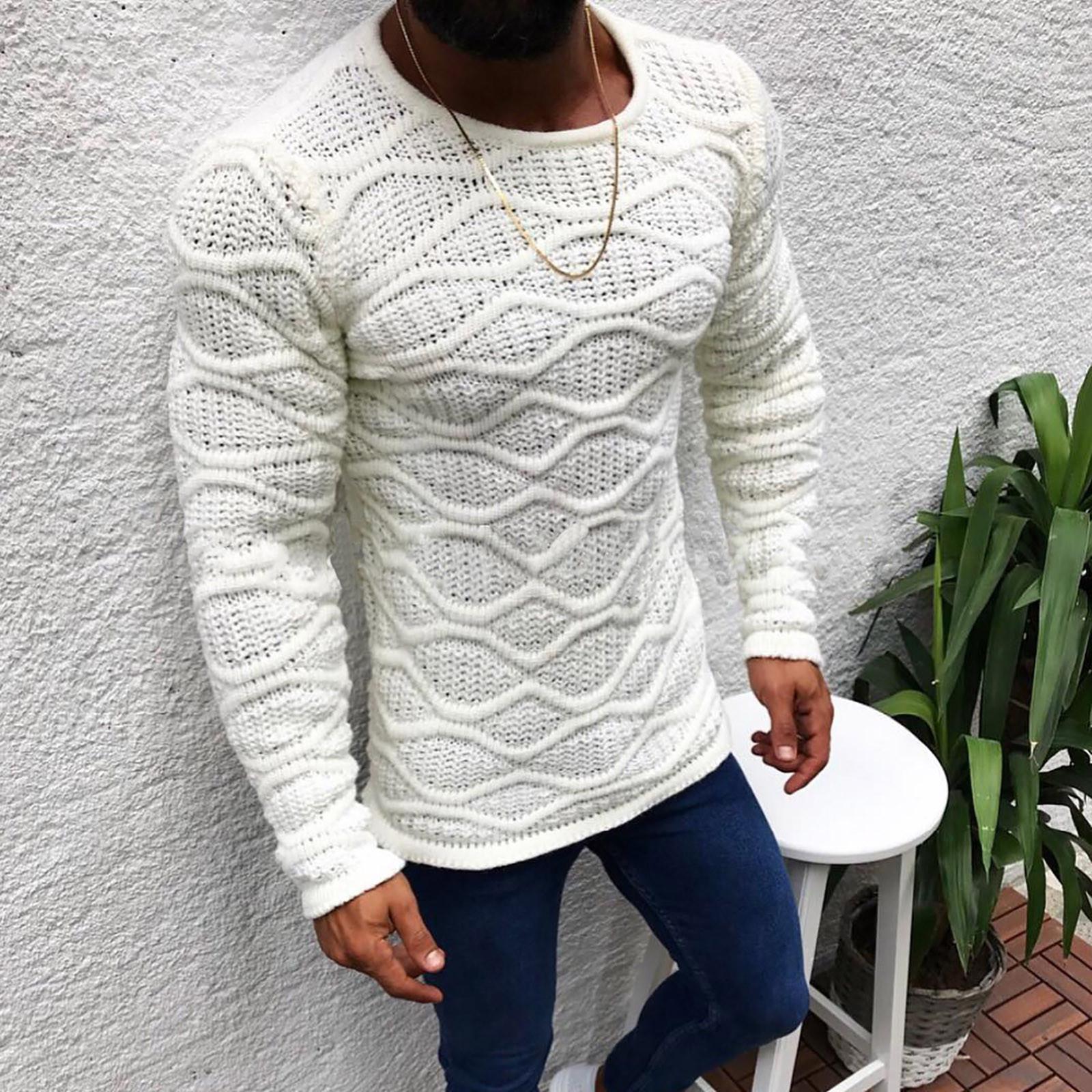 

Мужской пуловер с длинными рукавами и круглым вырезом M белый