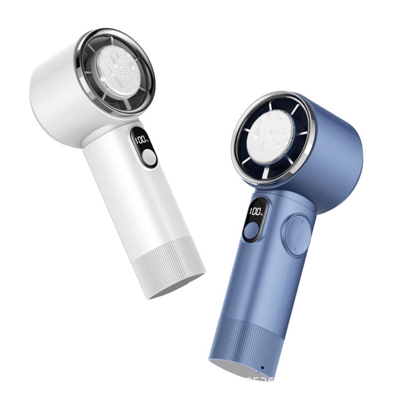 Compact Silent Handheld Fan with Long Battery & Powerful Speed, includes Ice Pack.