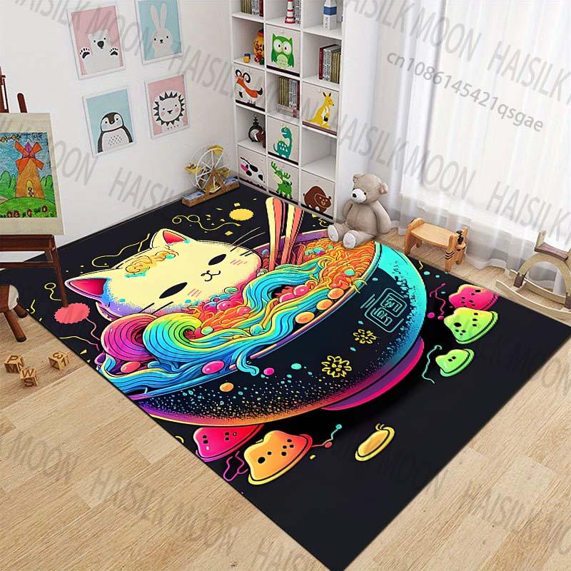 New product Cat head noodle bowl Carpet for Living Room Bedroom Bedside Floor Mat Cloakroom kids Play Mat Area Rug Large Size