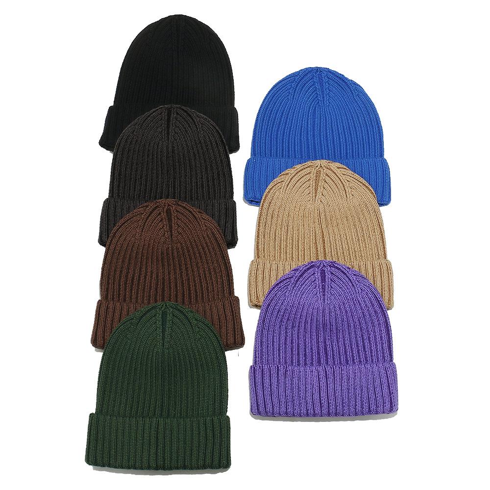Autumn and winter new cotton wool hat light board solid color striped knitted hat ear protection warm winter hat men