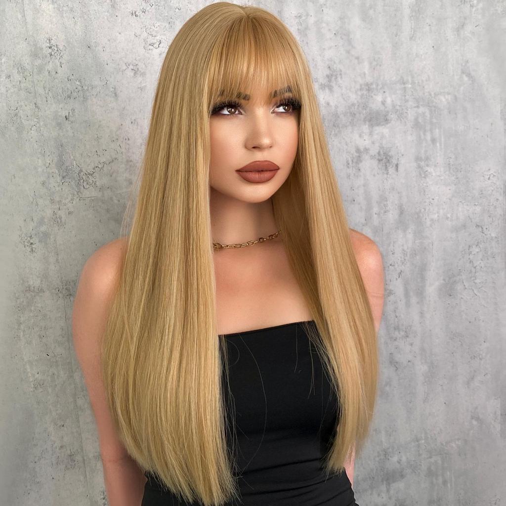 Women's 58cm Hair Simulation Hair Long Straight Hair Long Hair, Rose Hair Net Headwear Full Head Cover Natural and Realistic Wig