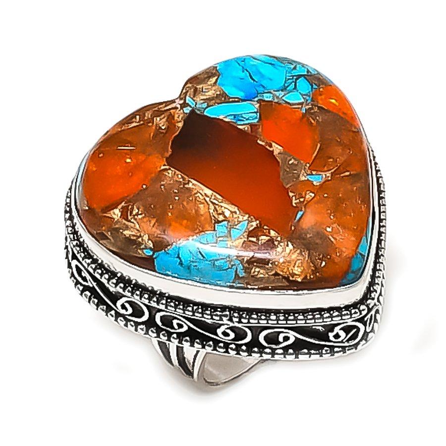 Anello in Argento Sterling 925 con Gemma di Ostrica Spinosa Naturale Misura 8 ETC-13897