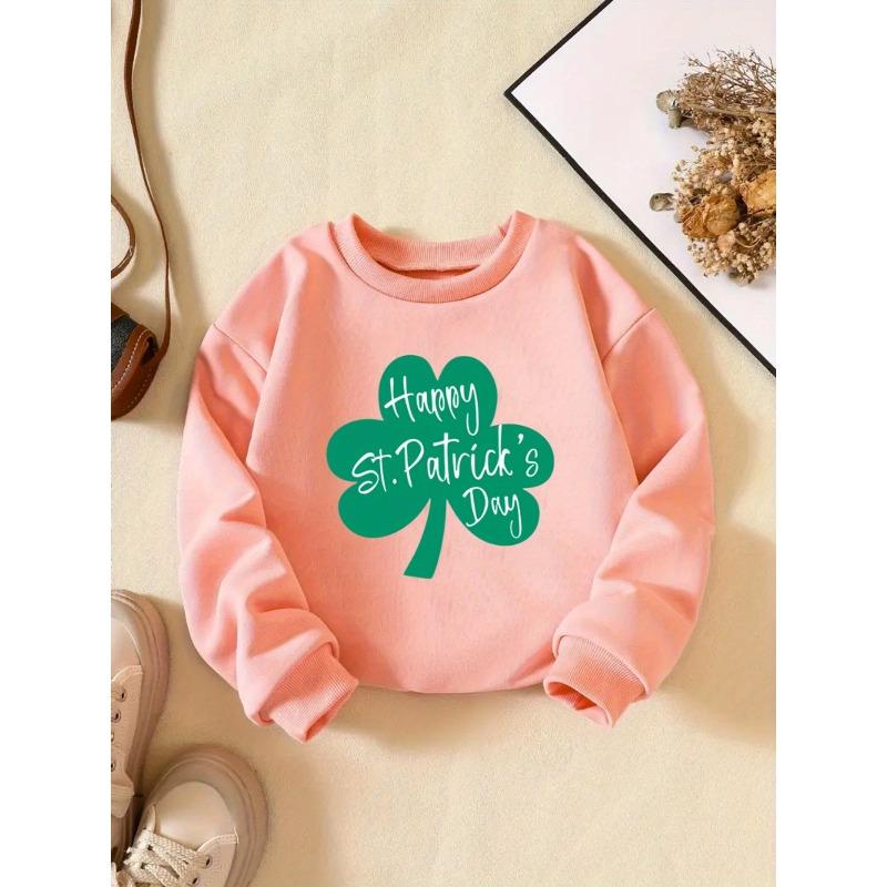 Kids Sweatshirt St. Patrick'S Day Crew Neck Sweatshirt, Slight Stretch, Loose Fit Alphabet Pattern Fashion Pullover for Daily Wear