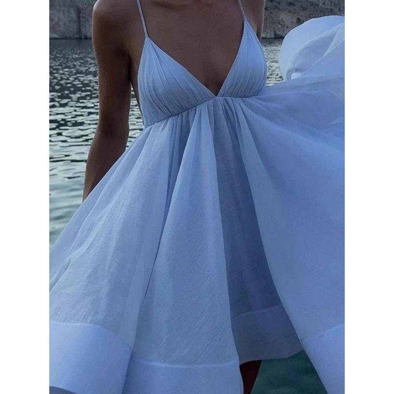 Nanfa Holiday French style Design Sense Deep V Bandage Backless Atmosphere Sense Seaside Holiday Style Puffy Sling Dress
