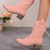 2025 New Western Cowboy Boots Knight Boots Women's Medium Tube Embroidery Retro Pointed Thick Heel Medium Tube Cotton Spot
