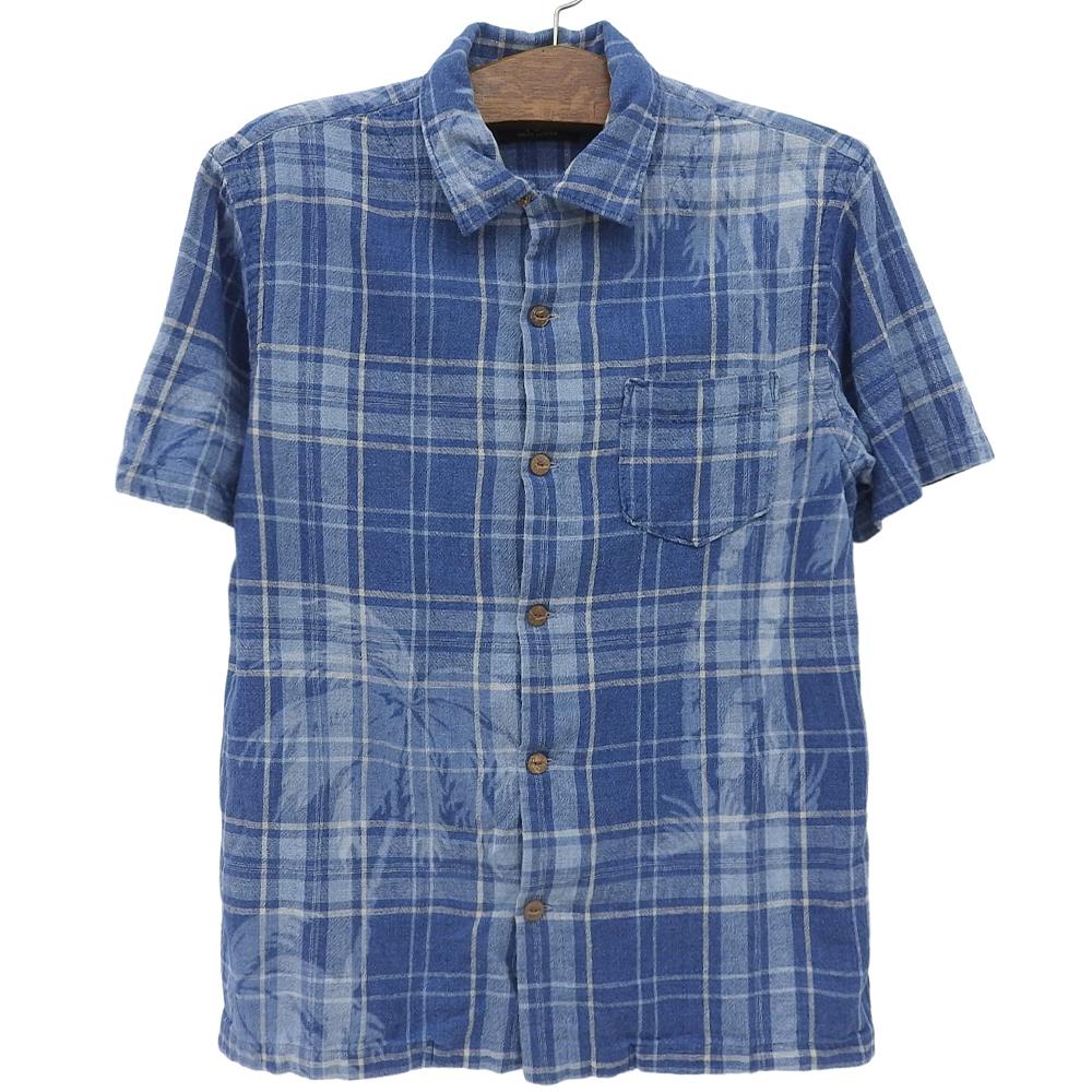 RRL Men's Cotton and Linen Checkered Shirt, Blue, Size M tops M blueUsed