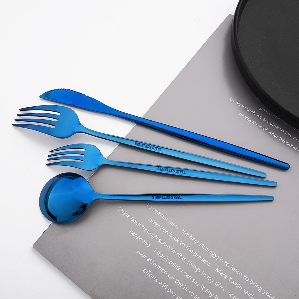 10People Black Silver Flatware Cutlery Set Knife Dessert Fork Spoon Dinnerware Stainless Steel Tableware Set Party Kitchen Tool