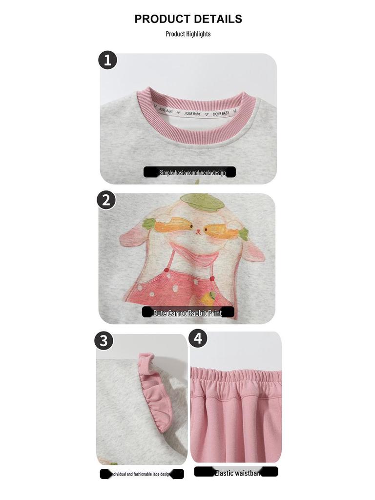 Girls' Sweet Cartoon Sweatshirt Set - Spring/Autumn Fashion Two-Piece Casual Outfit.