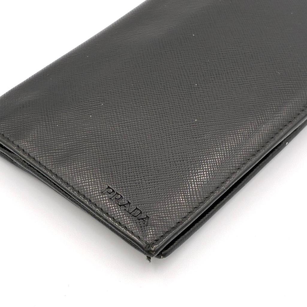 Used PRADA Bifold Long Wallet Billfold NERO Saffiano Leather Black