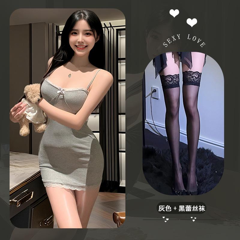 Pure Desire Hottie Lace Nightdress Sexy Lingerie Sexy Deep V Bare Chest Hip Uniform Pajamas Sexy Suit
