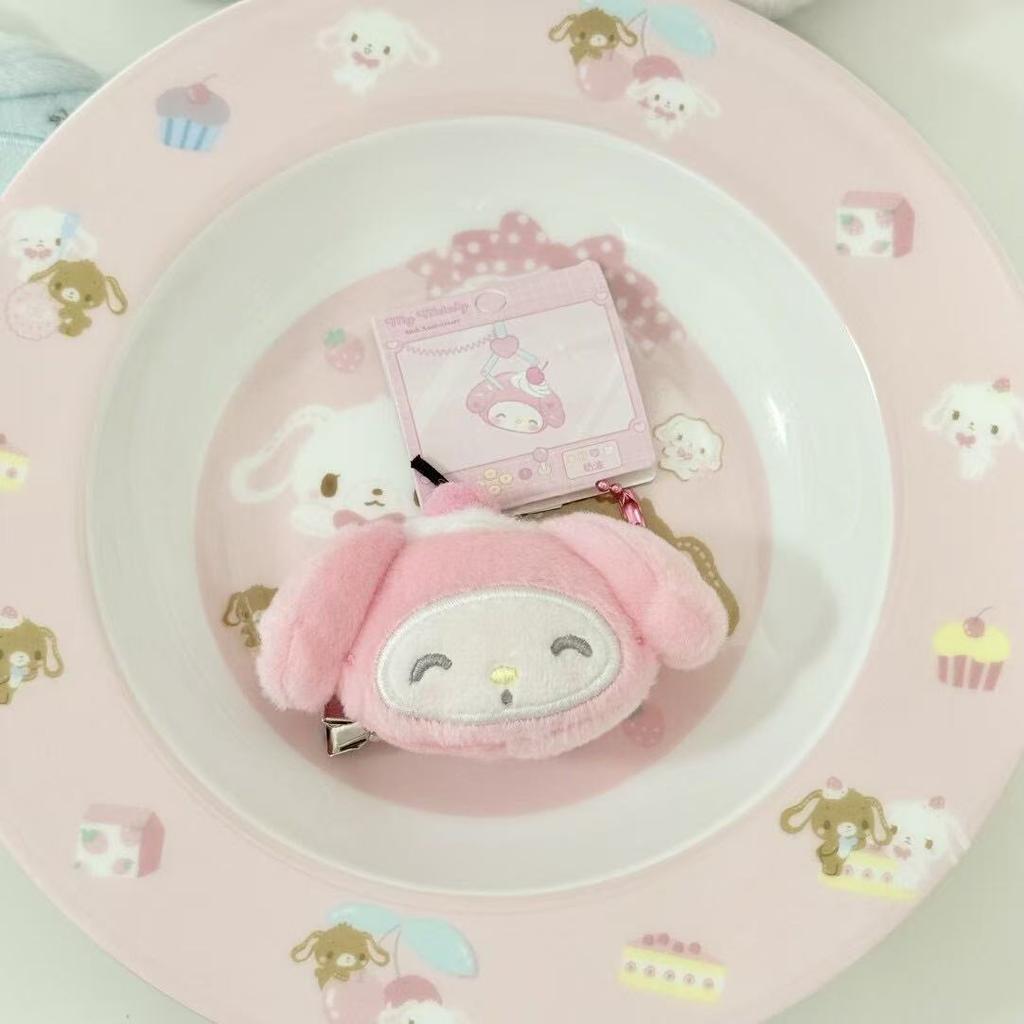 My Melody Plush Keychain Hairpin Cute My Sweet Piano Head Shape Bowknot Fluffy Plush Hairpin Barrettes Bangs Clip Girls