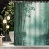 1pc Chinese Style Green Bamboo Forest Landscape Zen Life Shower Curtain, 12 Hooks Bath Accessories, Home Decor