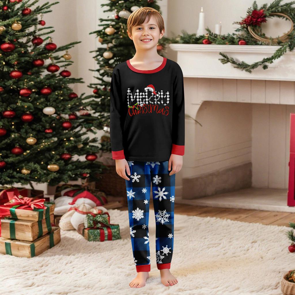 Christmas Print Crewneck Top and Plaid Pants Set, 2 Piece Holiday Outfit