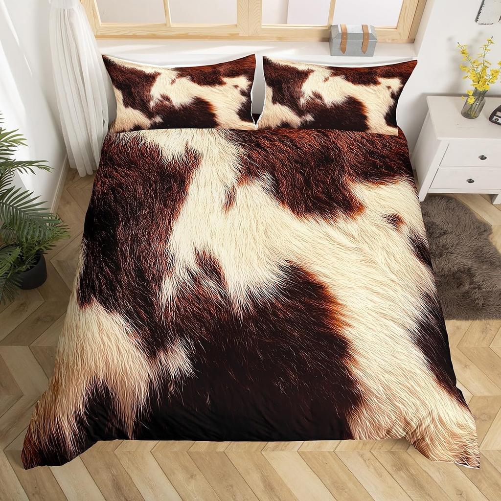 Cowhide Duvet Cover Twin King Farm Animal Bedding Set Western Patchwork Comforter Cover Microfiber Cow Fur Print Bedspread Cover