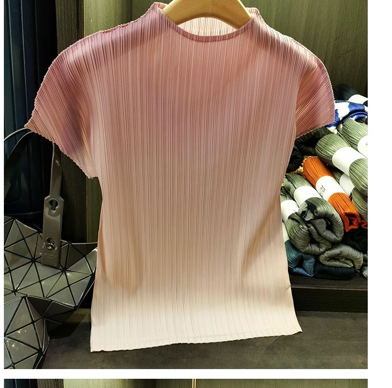 Luxury Gradient Color Ruffled Tops Women Stylish O-neck Short Sleeve T Shirt Casual Outfit