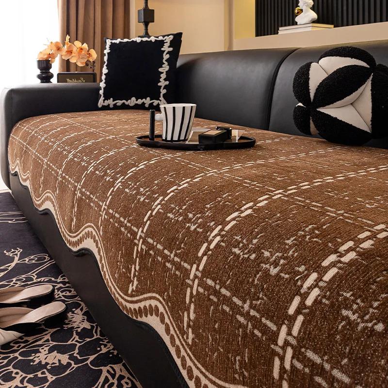 

2025 Новый Универсальный Фиксированный Нескользящий Чехол на Подушку Дивана из Кожи Люкс Прямой Ряд Четыре Сезона Тканевый Чехол-Полотенце 90x70cm