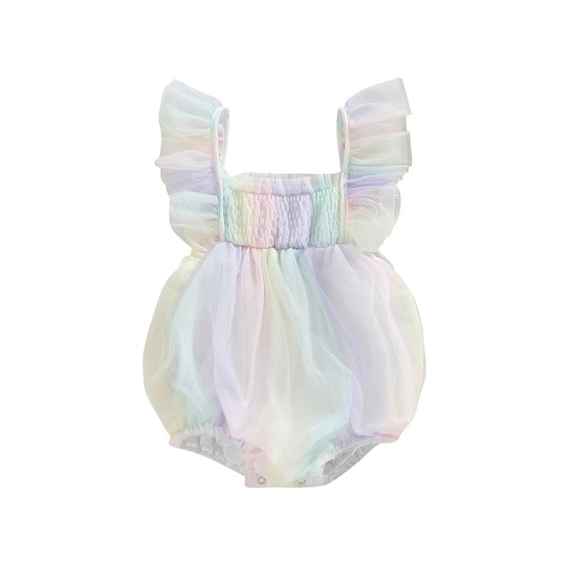 Citgeett Summer Infant Baby Girls Summer Bodysuit Fly Sleeve Tie-dye Print Bubble Bodysuit Clothes