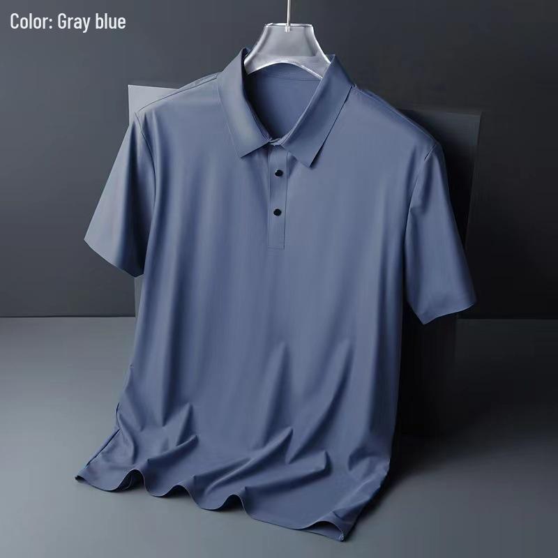 Men's Trendy Seamless Ice Silk Polo Shirt - Short Sleeve, High Quality, Lapel Design for Summer