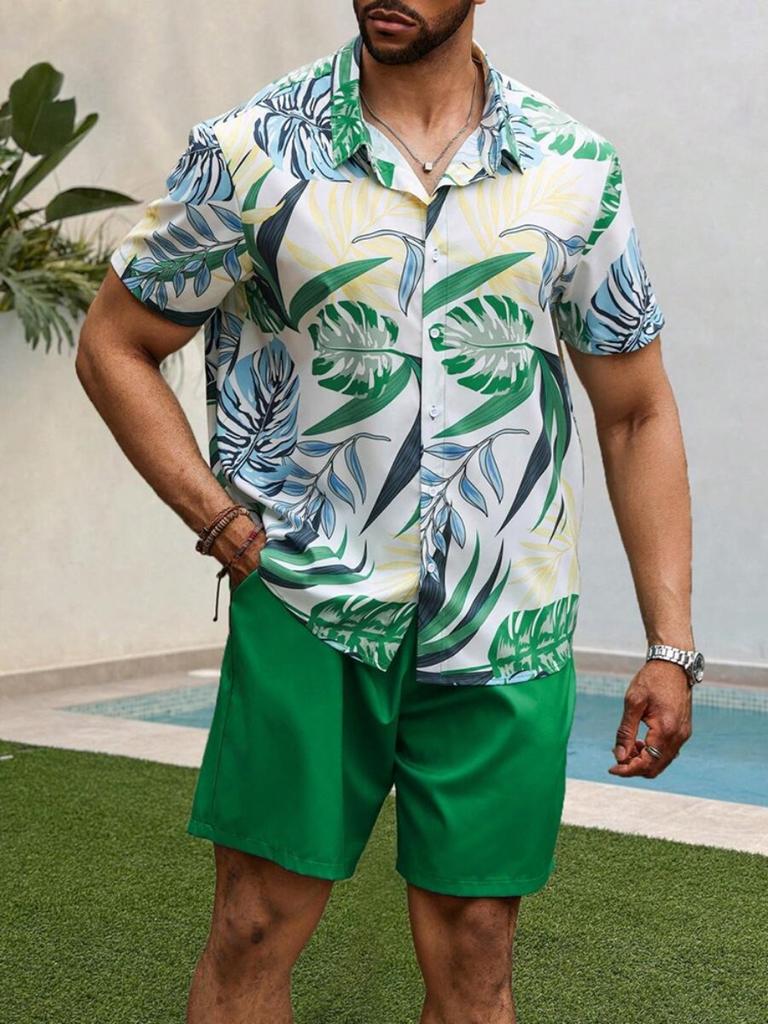 Summer Everyday Men's Sports Shorts Seaside Resort Men's Casual Shirt Men's Hawaiian Short Sleeve Shirt And Beach Shorts Set
