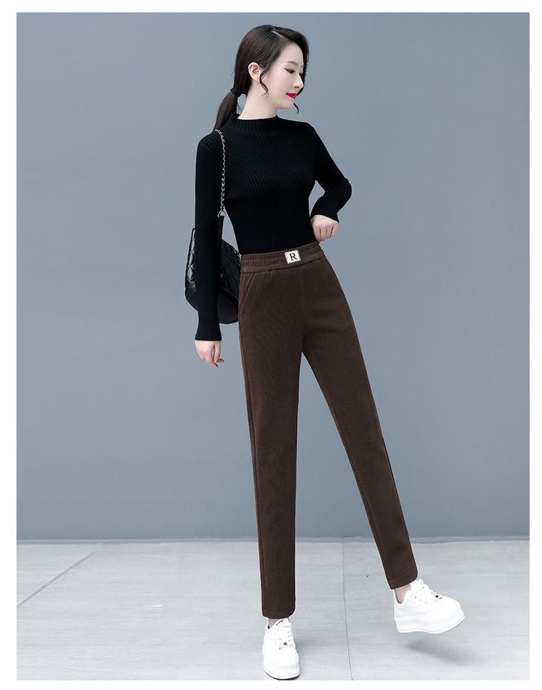 Pantalon Harem Slim Amincissant Taille Haute pour Femme en Coton Européen et Velours Arctique - Collection Automne/Hiver 2022