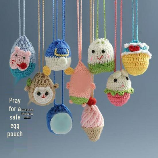 Lixia Handmade Crochet Egg Pouch - Children s Kindergarten Lanyard Bag Blue Peppa