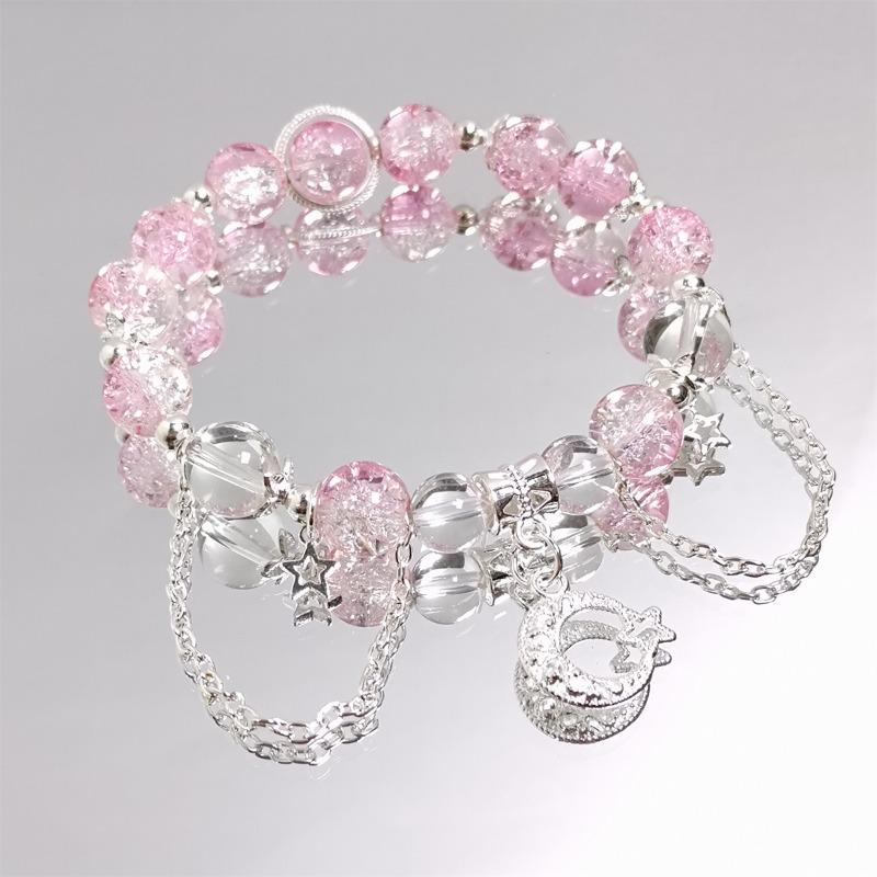 1Pc Sweet Crystal Moon Bracelet Women's Beaded Bracelet Niche Design Super Immortal Student Girlfriend Jewelry