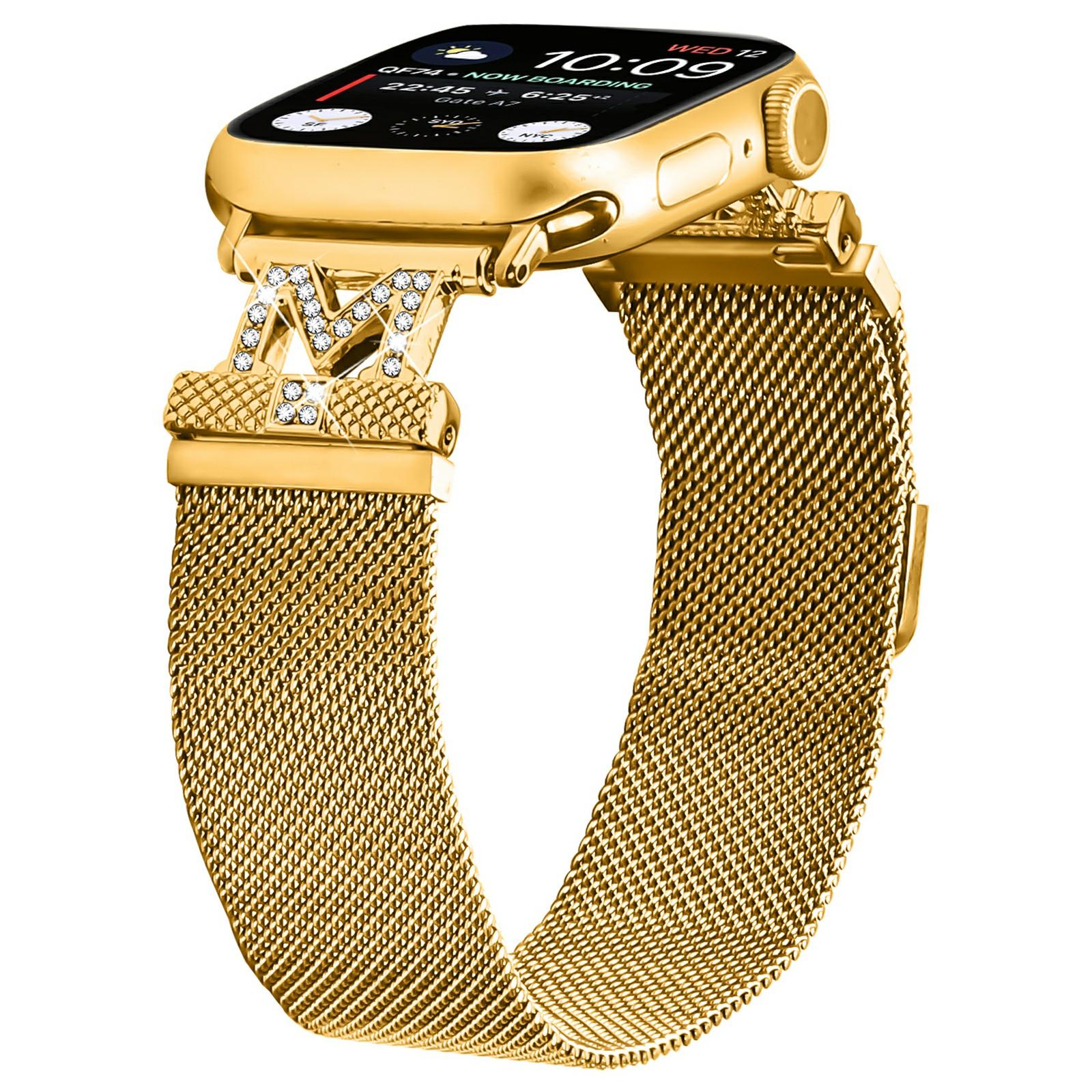 

M-Type Milanese Bands For Apple Watch Series 10 Ultra 9 8 7 SE 6 5 4 3 2 1 42mm 49mm 44mm 40mm Stainless Steel Metal Strap Gold