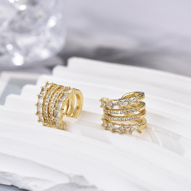 Fashion Layered C Shape Ear Clip Earrings Woman Cartilage Fake Piercings Ear Cuff Zircon Geometric Jewelry Gold Silver Color