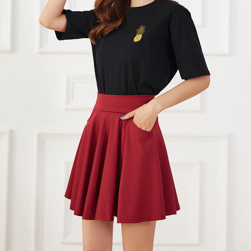Falda de mujer Falda corta de cintura alta de color sólido Falda ajustada informal de corte A