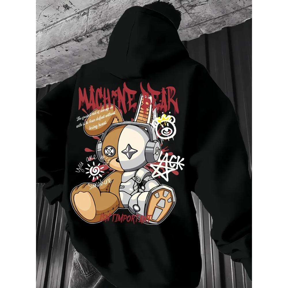 Hot selling Men's Autumn Mechanical Bear Printed Soft and Comfortable Hoodie Outdoor Street Style Clothing