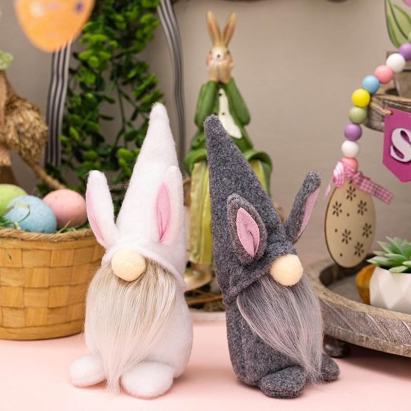 2pcs Easter Gnome Plushes Rabbit Standing Doll Swedish Tomtes Dwarfs Ornaments for Kitchen Tiered Tray Decorations