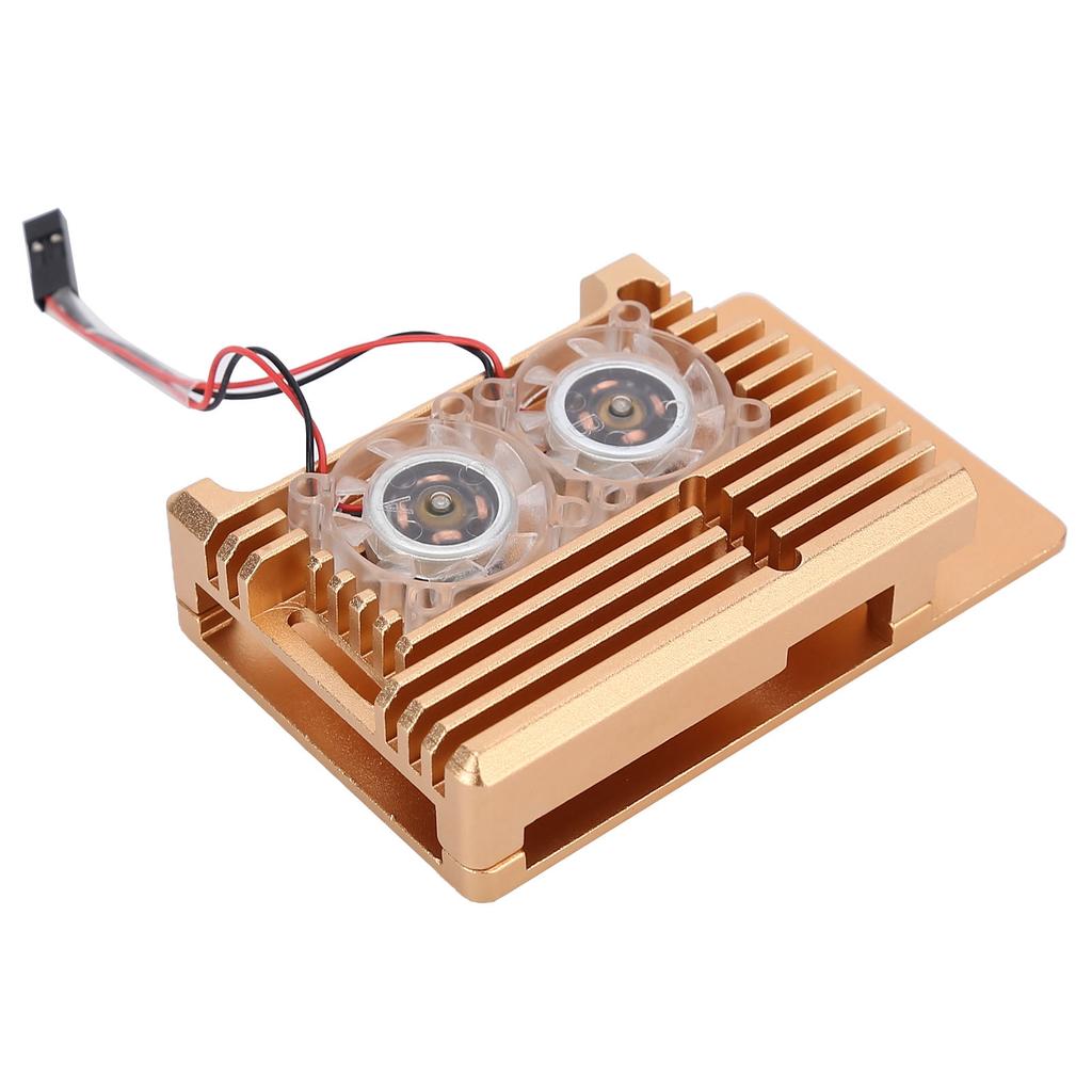 Aluminum Alloy Cooling Case Heat Dissipation Enclosure with Fan for Raspberry Pi 4 B ModelGold