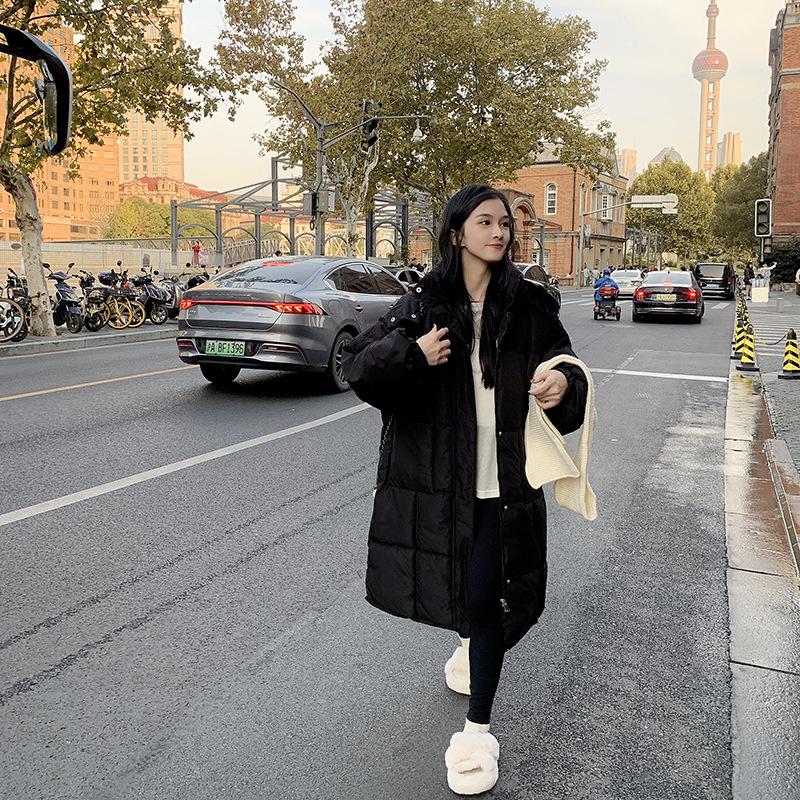 Long Down Cotton-padded Clothes for Women's Winter New Elegant Hooded Thickened Over the Knee Small Cotton-padded Coat for Women