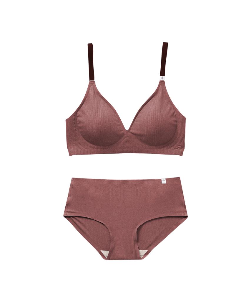 FATIARA Suave Ribbed Wireless Bralette & Panty Set - Romance Red