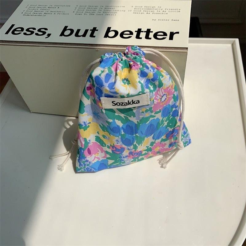 Stylish Small Fabric Flower Drawstring Bag For Cosmetic And Daily Essentials Organization