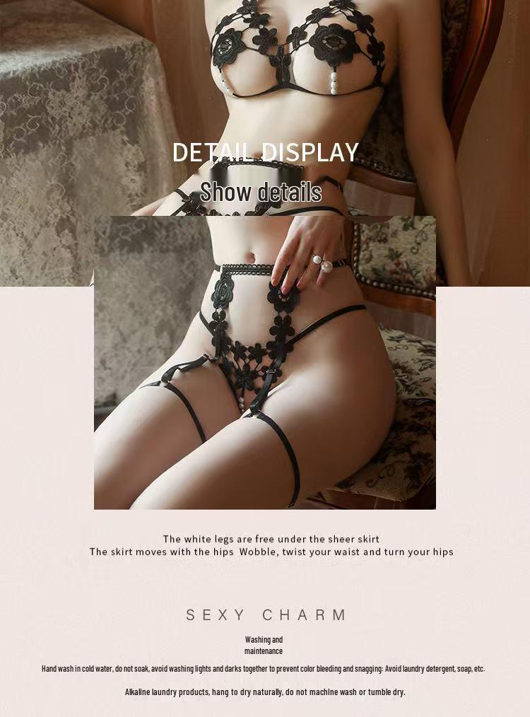 Pearl See-Through Lingerie Set for Small Busts - Three-Piece, Sexy and Teasing, Plus Size Available