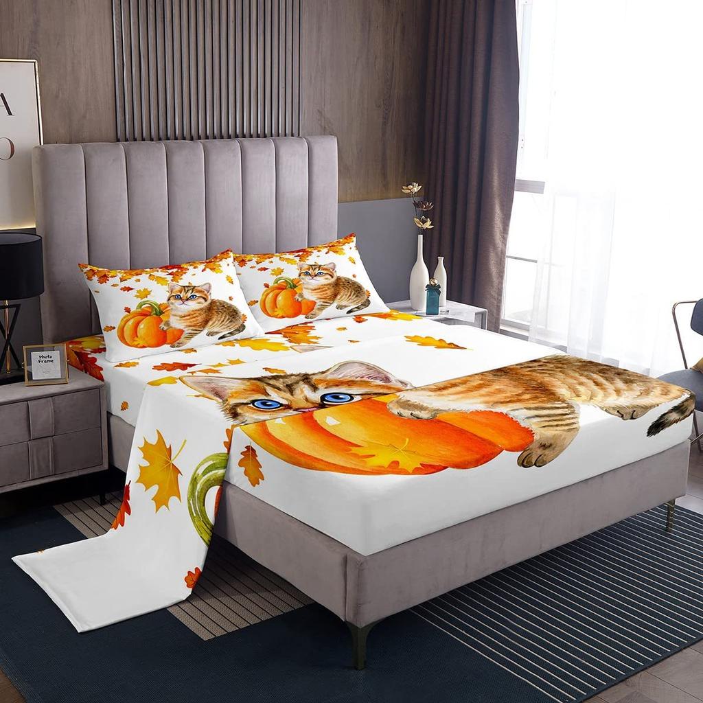 Autumn Harvest Pumpkin Pattern Sheet Four-piece Bedding Set Bedding Set Bedroom Dormitory Bedding Decoration