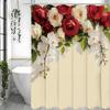 Rose Flower Botanical Shower Curtain, Bathroom Decorative Shower Curtain, Waterproof Shower Curtain with Hooks