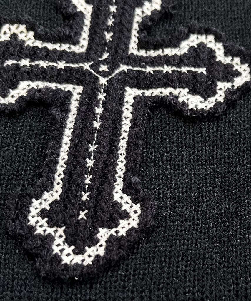 SK8ER ROCK Cross Charm Patchwork Beanie ((Black))