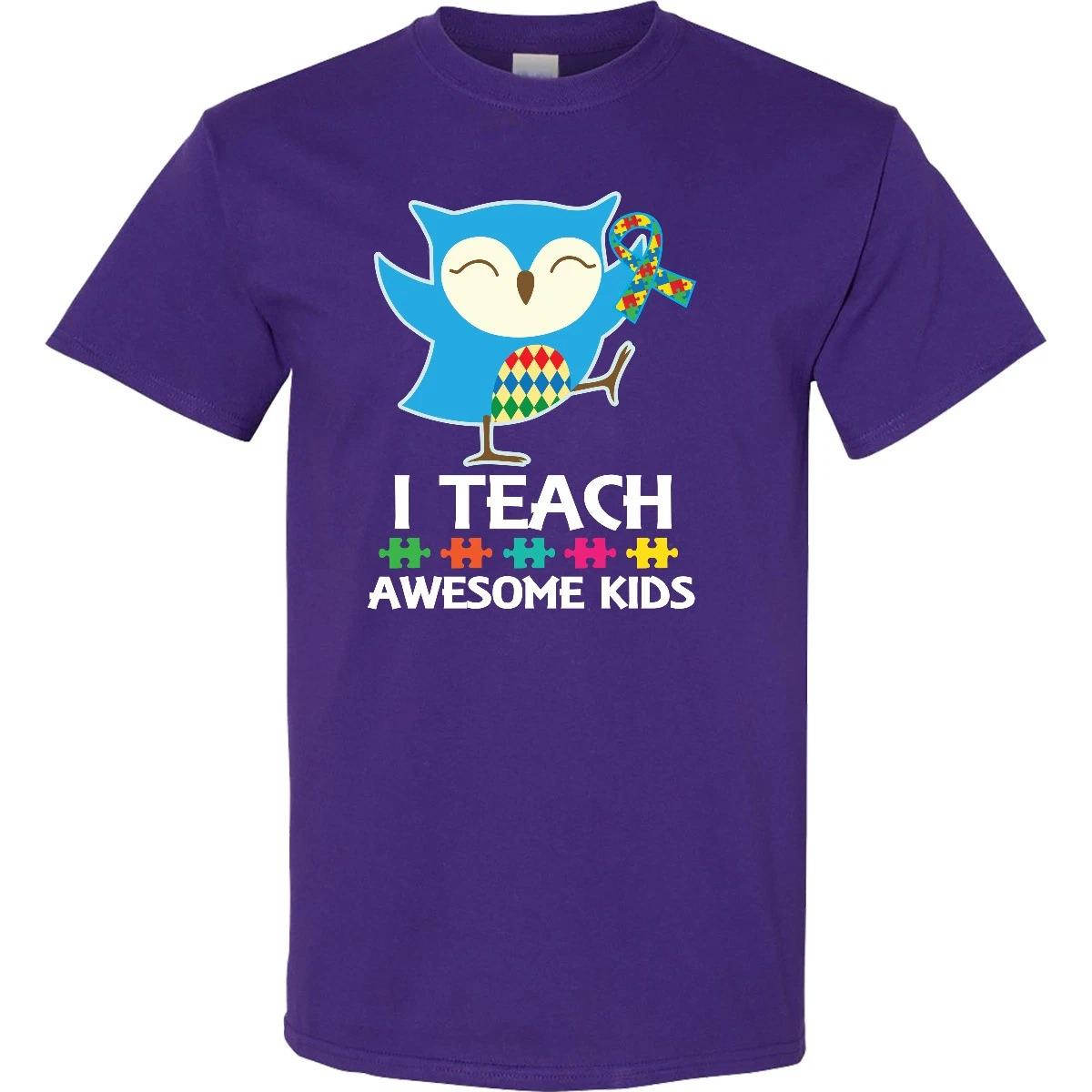 Inktastic Autism Teacher Owl I Teach Awesome Kids T-Shirt Support Awareness Cute 160