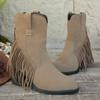 Tassel boots round head thick heel short boots 2025 autumn new high heels rear zipper cow flip