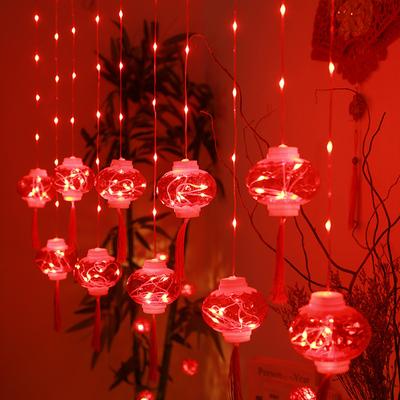 2022 New Year Red Lantern Curtain String Lights LED Spring Festival Fairy Light Street Festoon
