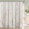 1Pcs Imitation Wood Grain Printed Fabric Waterproof Shower Curtain, Stripe Pattern Bathroom Decoration Curtain, With Hooks