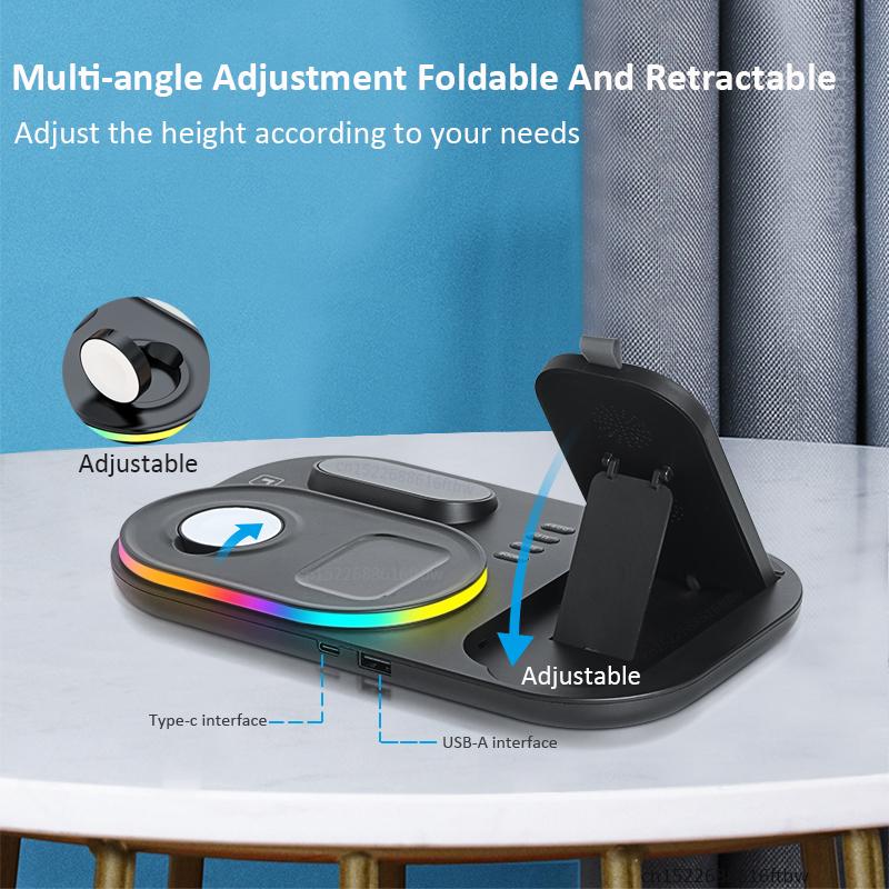 4 In 1 Wireless Chargers For iPhone 11 12 13 Pro Max 15W Fast Charging Dock Station For Apple Watch/Airpods With Lamp Clock